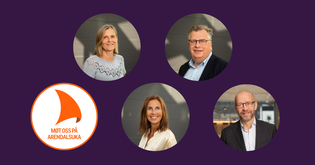 Desse m&oslash;ter du i Arendal: Oppe fr&aring; venstre: Avdelingsdirekt&oslash;r i Stiftelsestilsynet Siw Heggedal Longvast&oslash;l, direkt&oslash;r i Lotteri- og stiftelsestilsynet Atle Hamar, avdelingsdirekt&oslash;r for frivilligheitsst&oslash;tte Marianne Skjeldestad Hove og konstituert kommunikasjons- og strategidirekt&oslash;r Bj&oslash;rn Leirdal.